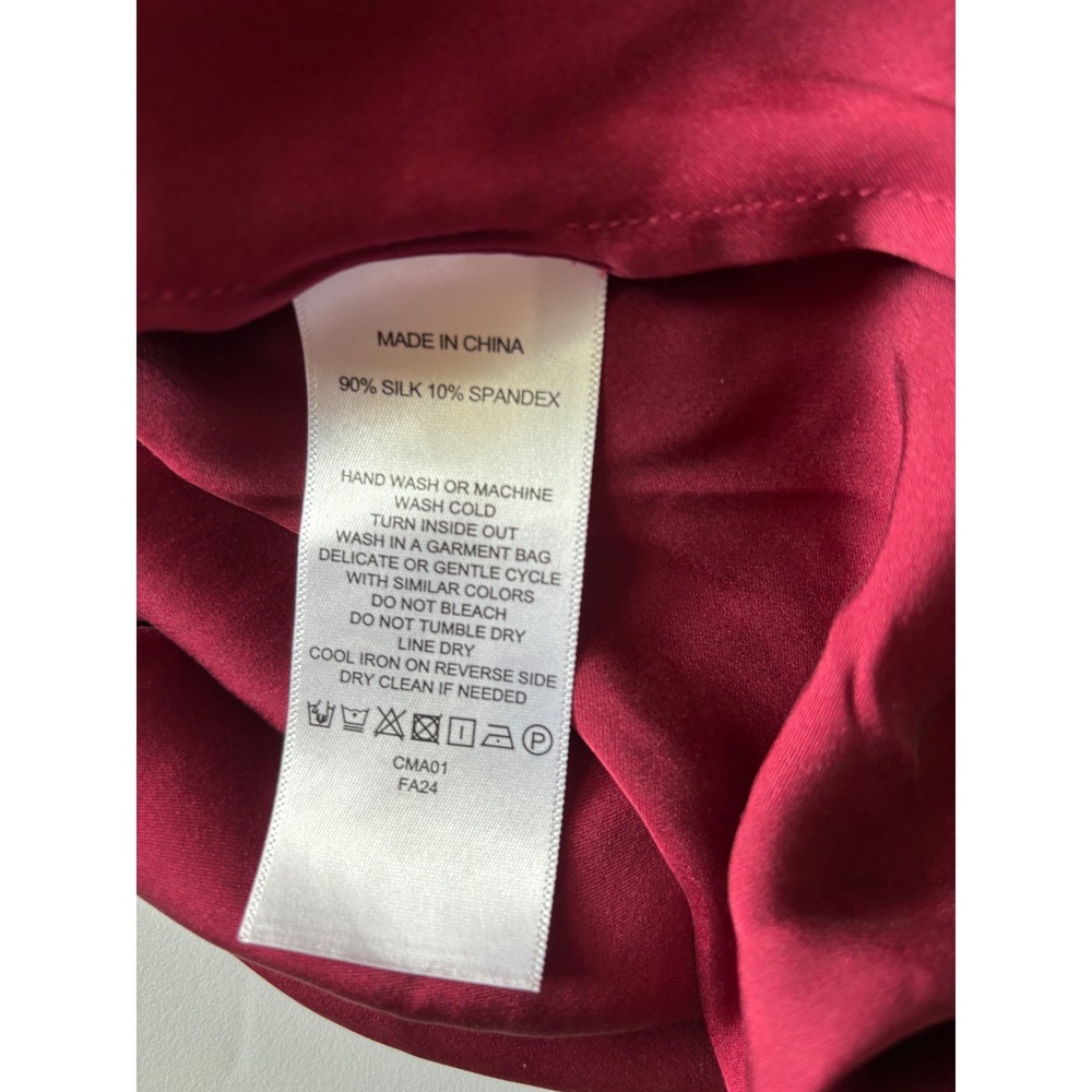 Quince Womens Silk Spandex Short Sleeve Blouse Burgundy Red Keyhole Top Size S - Picture 5 of 6